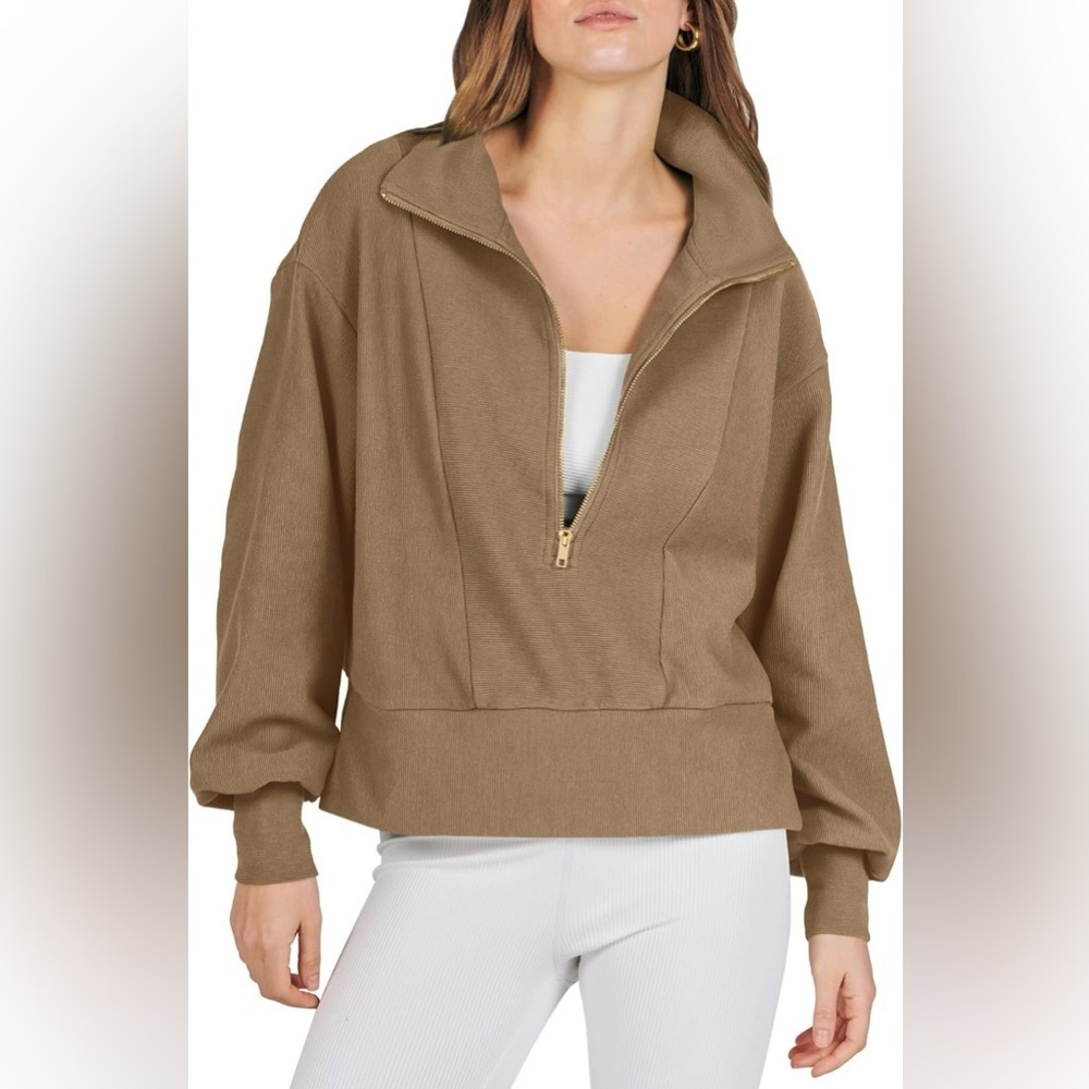 ANRABESS Women Half Zip Cropped Quarter Zip Up Red Sweatshirt- XXL